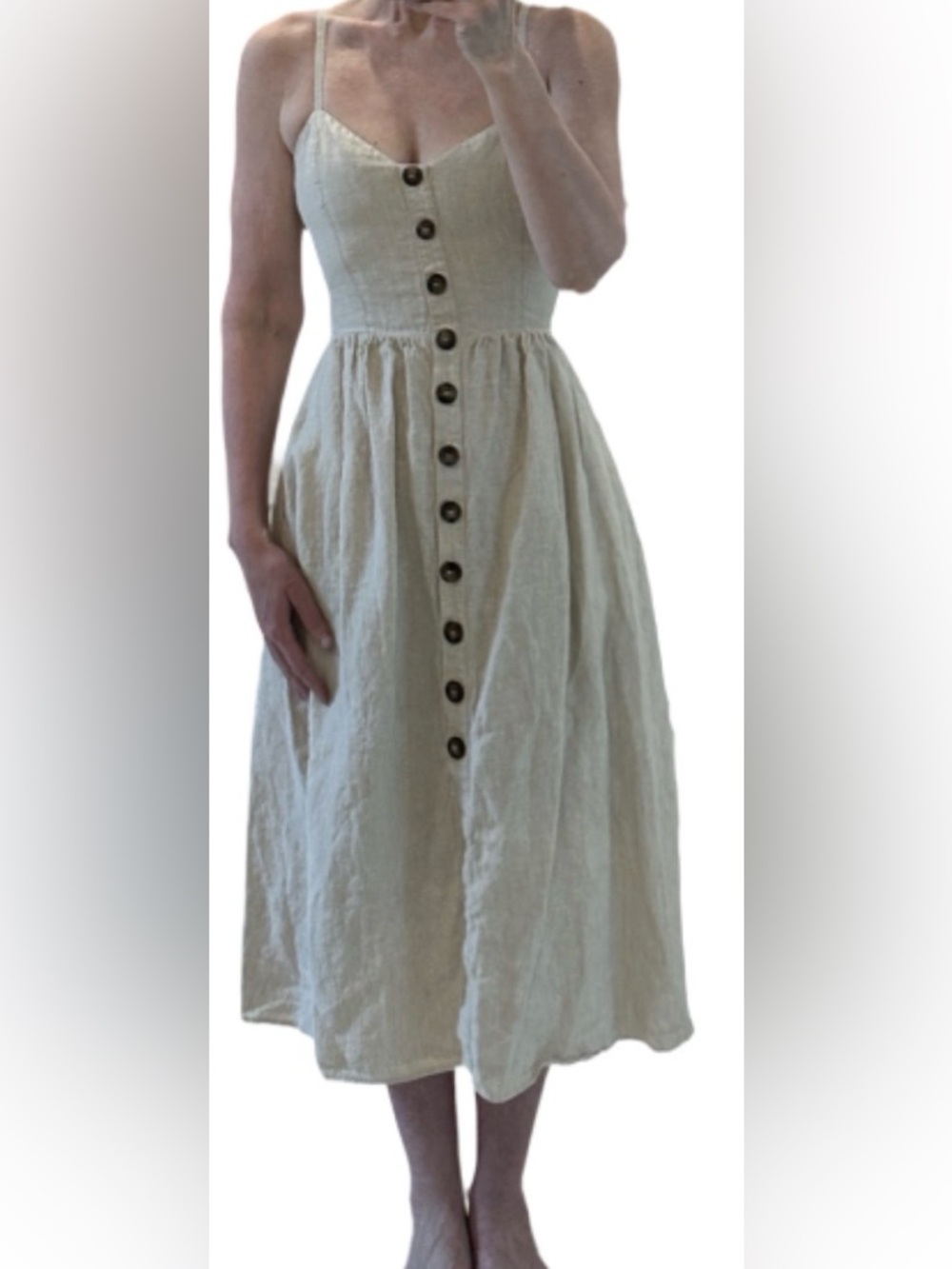 Reformation linen midi dress neutral color has pockets size 2